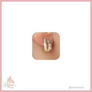 18K Gold Plated Geometric Huggie Earrings with Zircon & Enamel